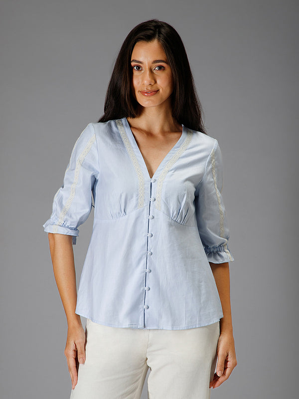 Beatrice Top | Women’s Cotton Empire-Line Blouse with Lace Detailing