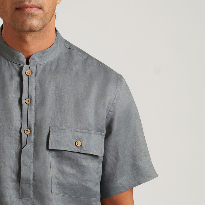 JOHN - Casual Round Collar Linen Shirt