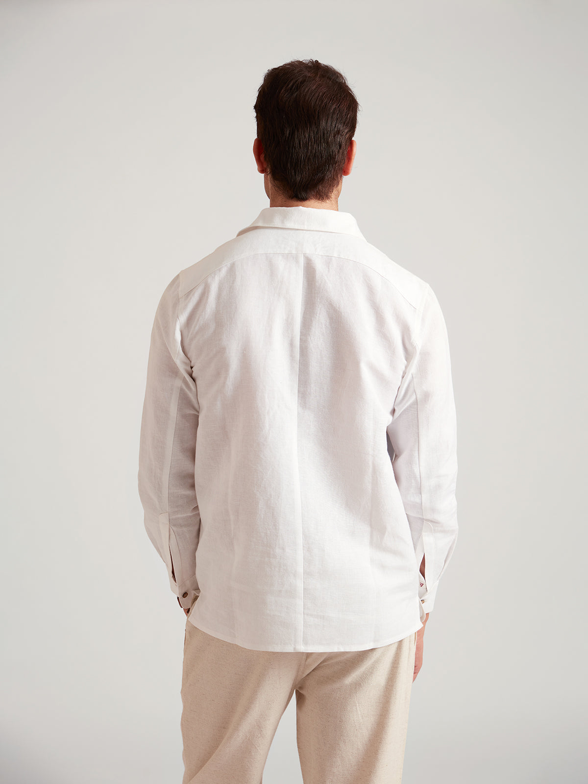 ALFRED - Men's Semi-Formal White Linen Long Sleeve Henley Shirt image 3