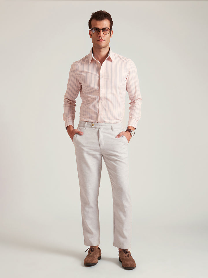 MYLES - Semi Formal Straight Cotton Herringbone Trouser