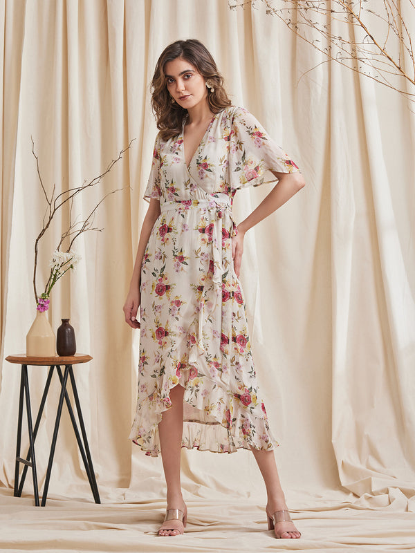 LELANI - Floral Printed Georgette Wrap Dress