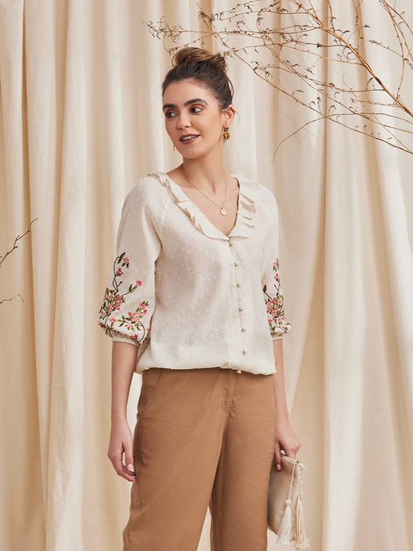 FIONA - Embroidered Organic Cotton Dobby Top