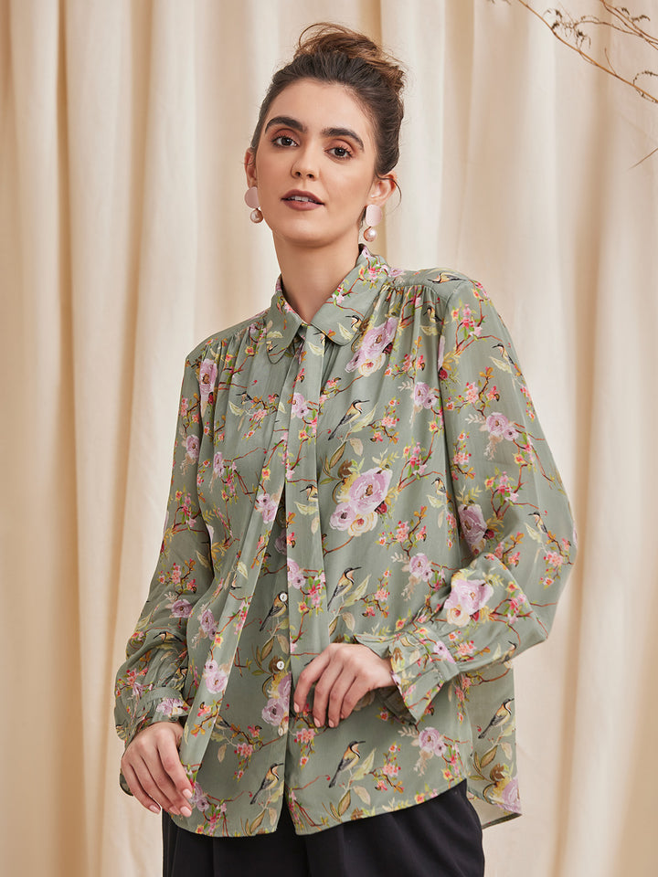 ALYSSA - Floral Printed Viscose Crepe Shirt