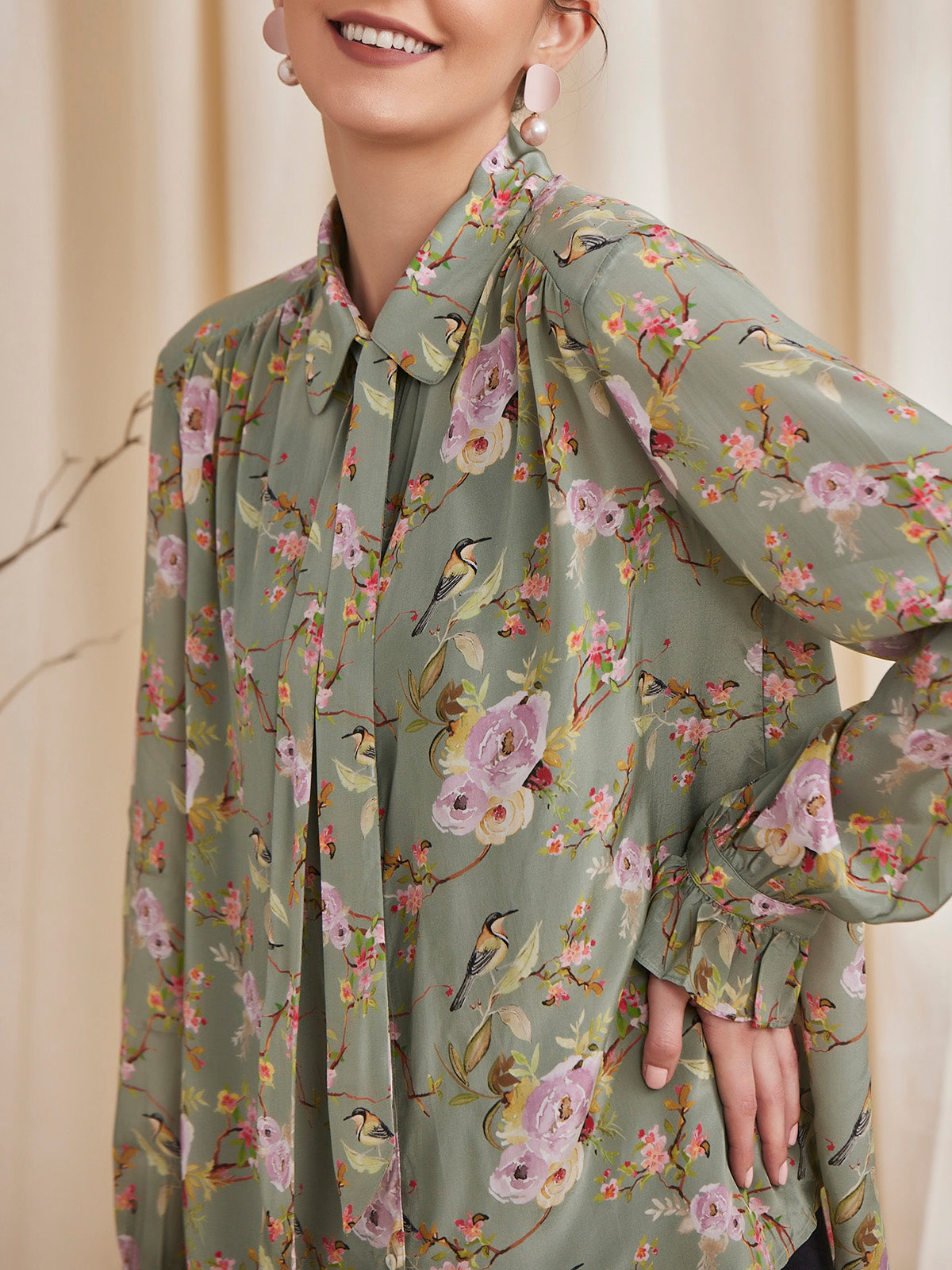 ALYSSA - Floral Printed Viscose Crepe Shirt image 2