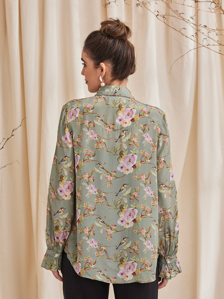 ALYSSA - Floral Printed Viscose Crepe Shirt