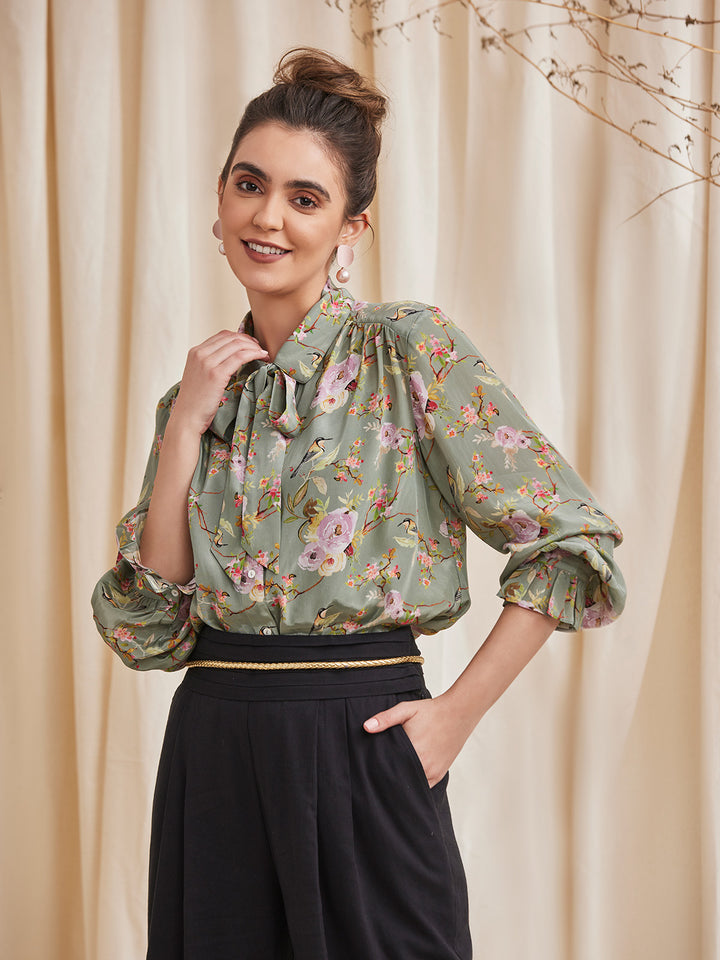 ALYSSA - Floral Printed Viscose Crepe Shirt