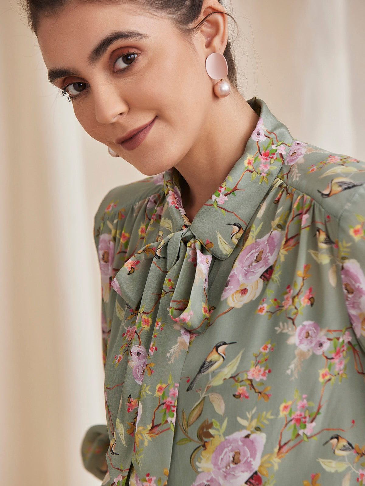 ALYSSA - Floral Printed Viscose Crepe Shirt image 6