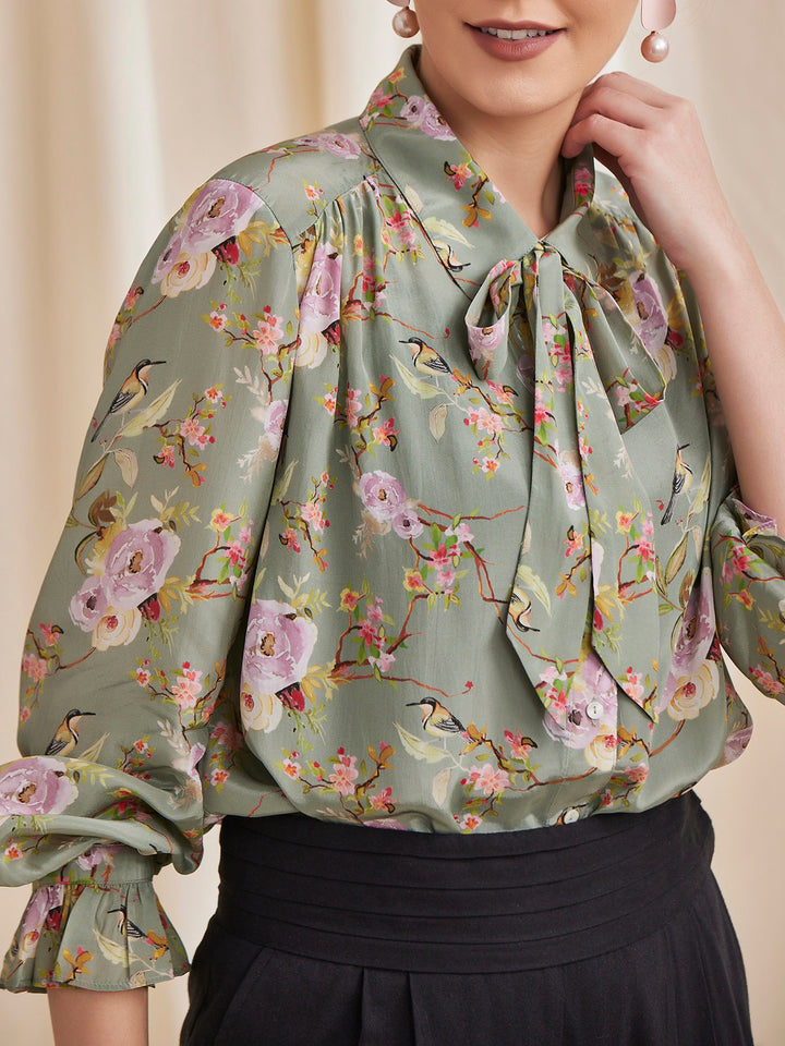 ALYSSA - Floral Printed Viscose Crepe Shirt