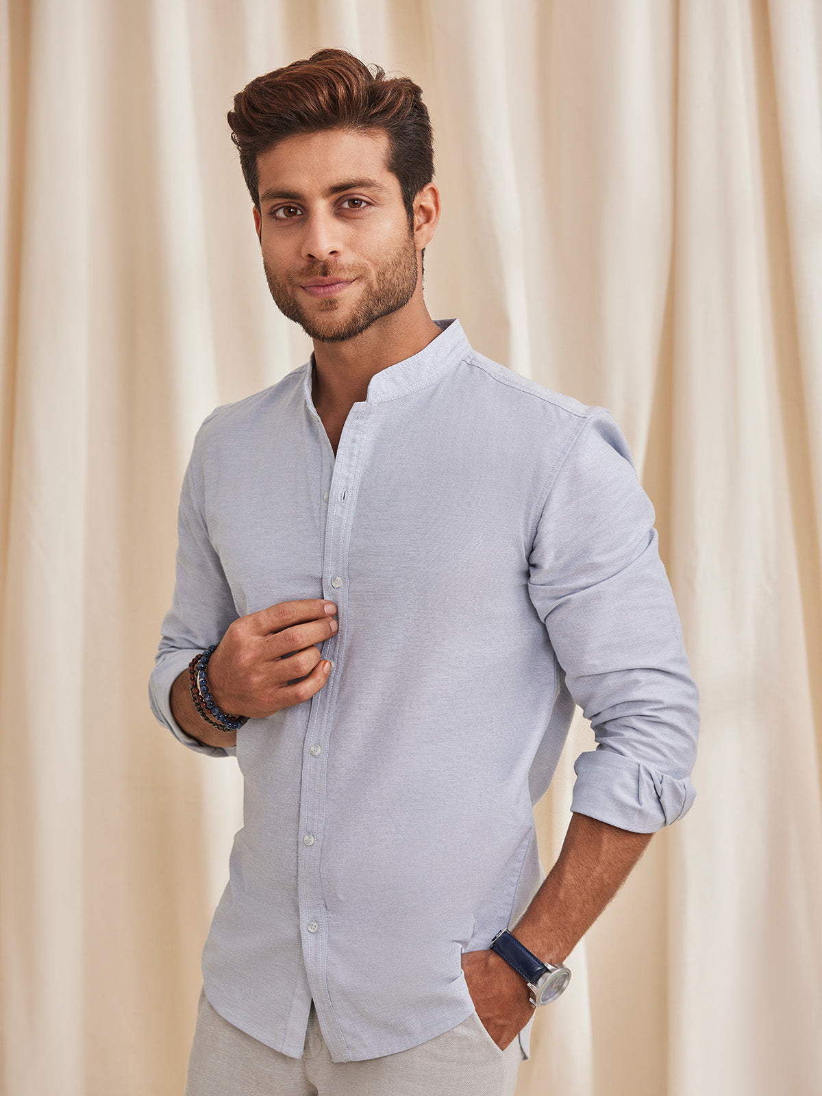 AARON- Men's Organic Cotton Band Collar Shirt