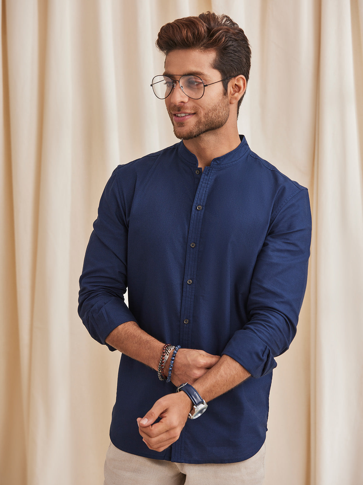AARON- Men's Organic Cotton Band Collar Shirt thumbnail 2