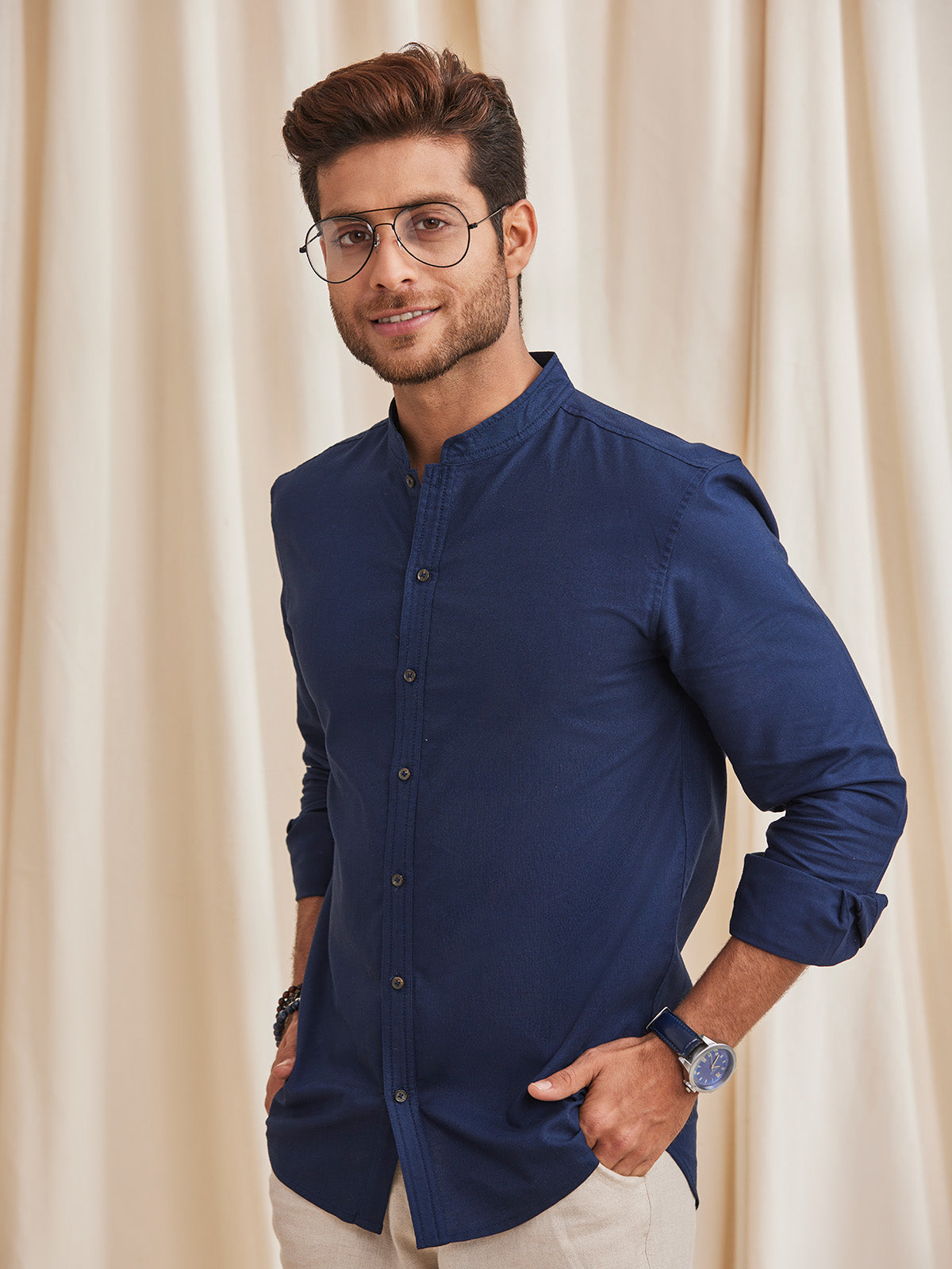 AARON- Men's Organic Cotton Band Collar Shirt thumbnail 4