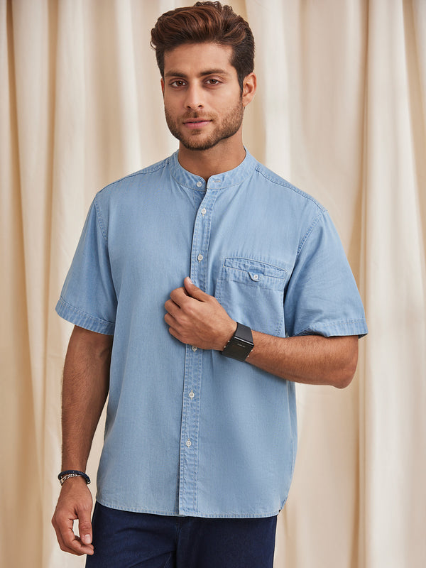 WION - Eco Denim Band Collar Shirt