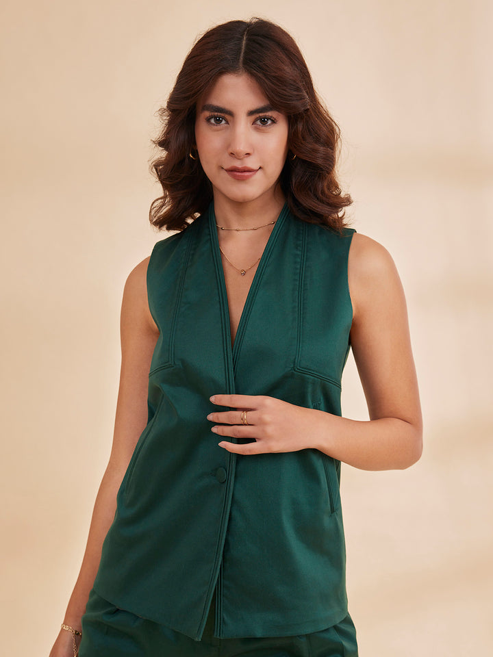 ZAHARA WAISTCOAT - Sleeveless Cotton Tencel Waistcoat with Belt