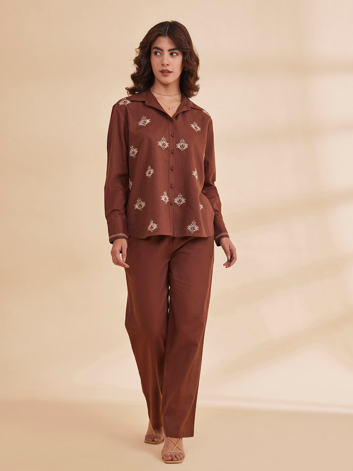 ALLARA - Motif Embroidered Linen Shirt