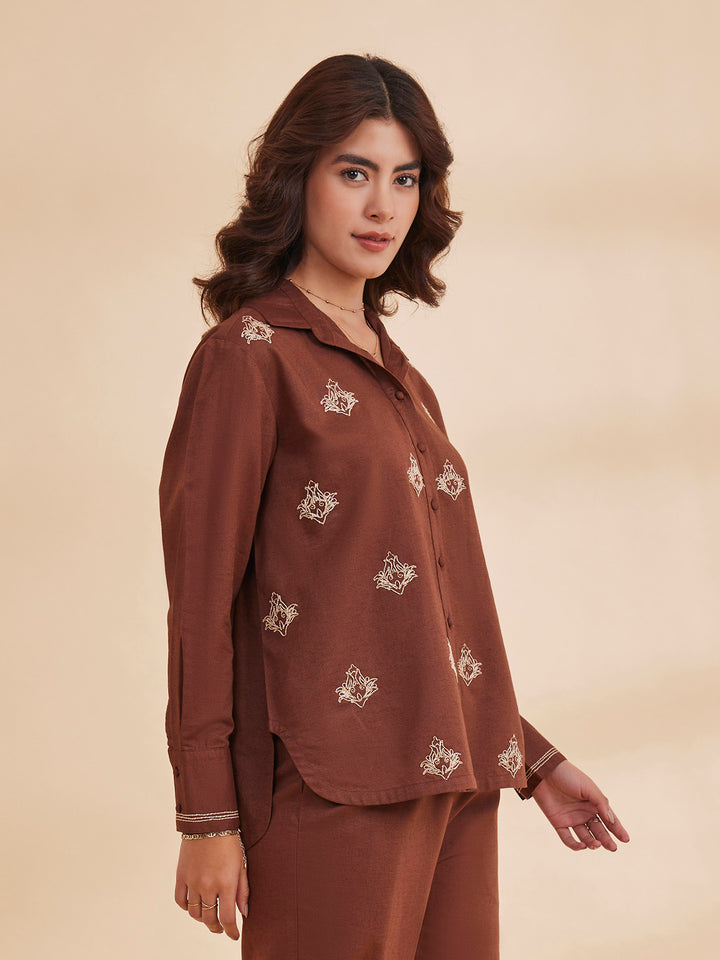 ALLARA - Motif Embroidered Linen Shirt