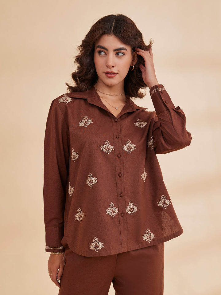 ALLARA - Motif Embroidered Linen Shirt