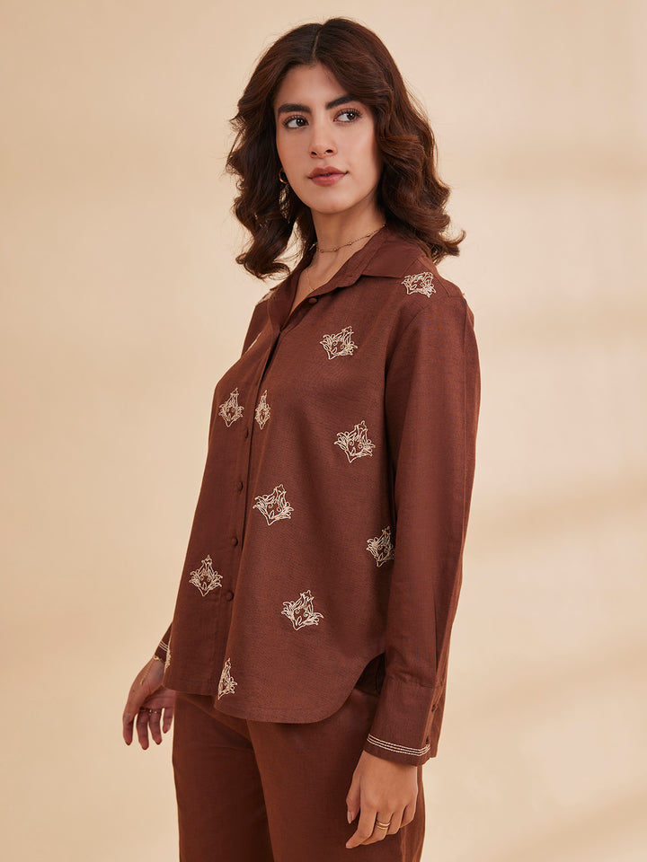 ALLARA - Motif Embroidered Linen Shirt