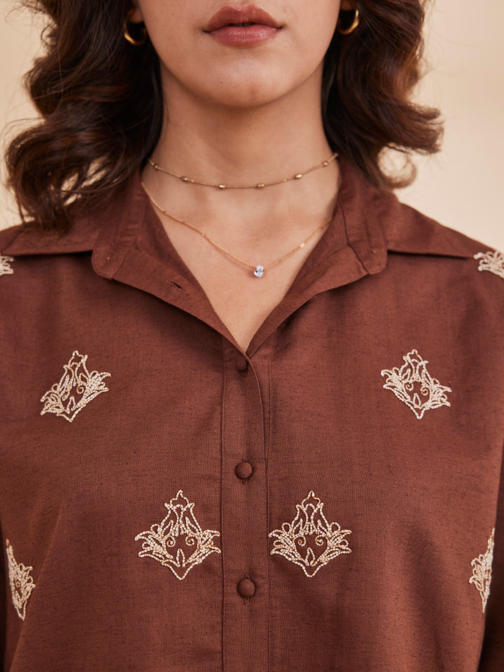 ALLARA - Motif Embroidered Linen Shirt