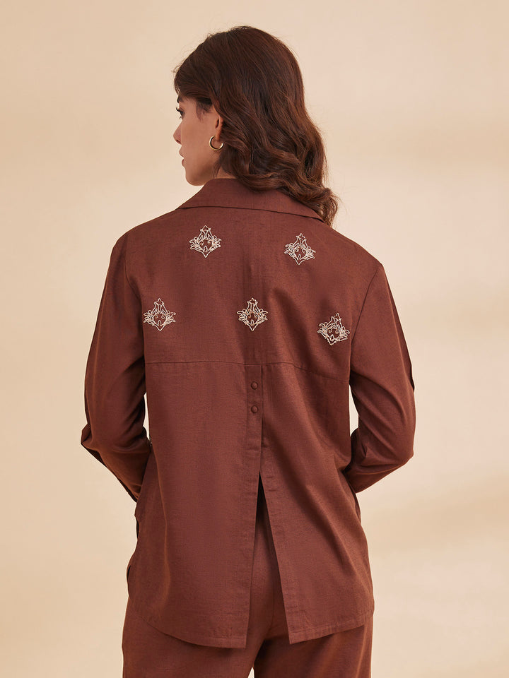 ALLARA - Motif Embroidered Linen Shirt