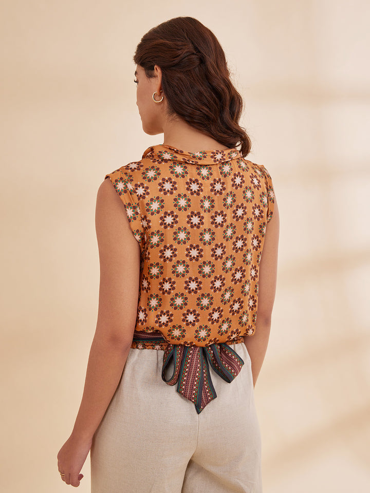 AIZZAH - Printed Modal Satin Tank Top with Belt