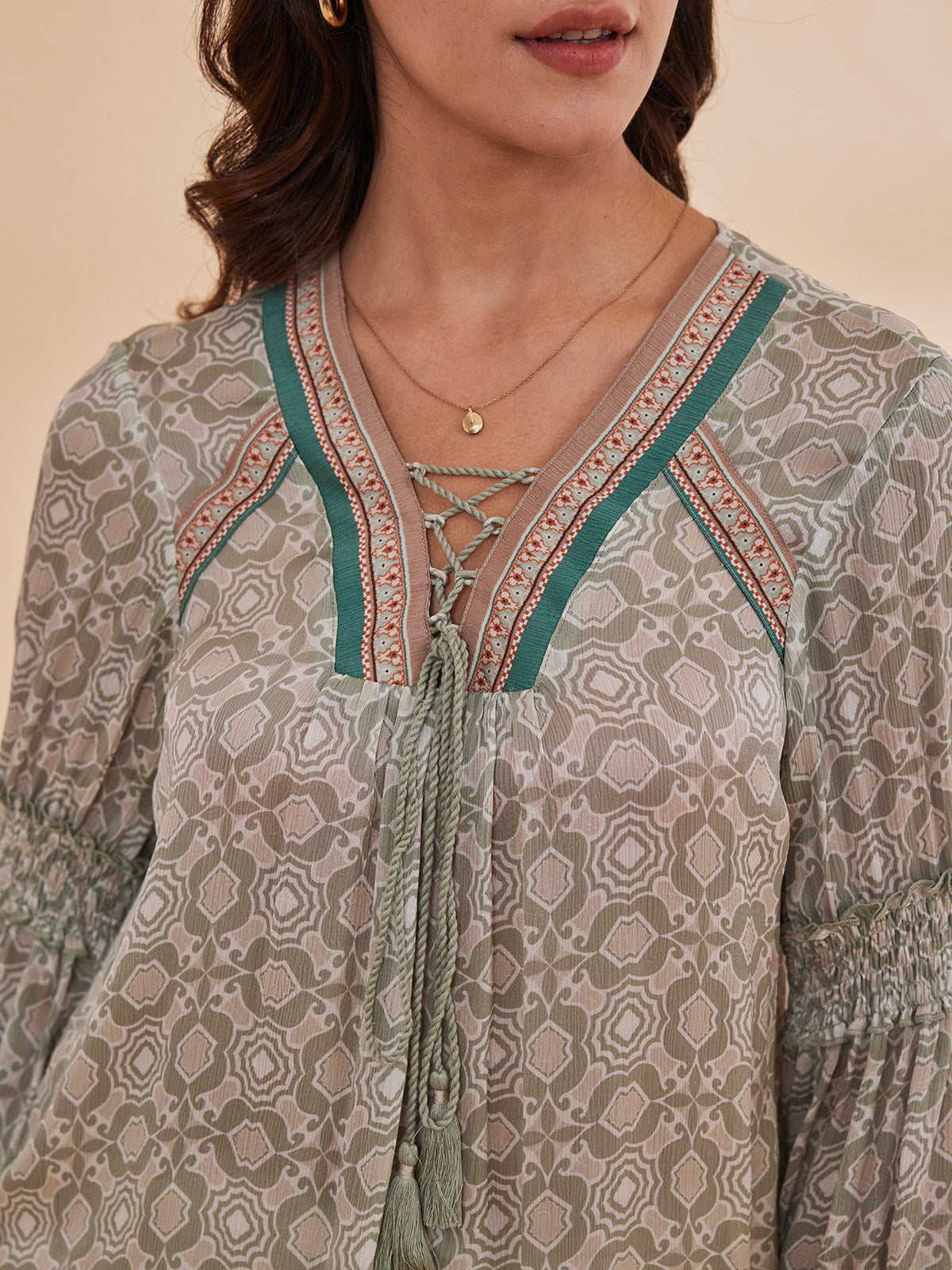 ALIZEH - Printed Bemberg Satin Chiffon Peasant Top image 3