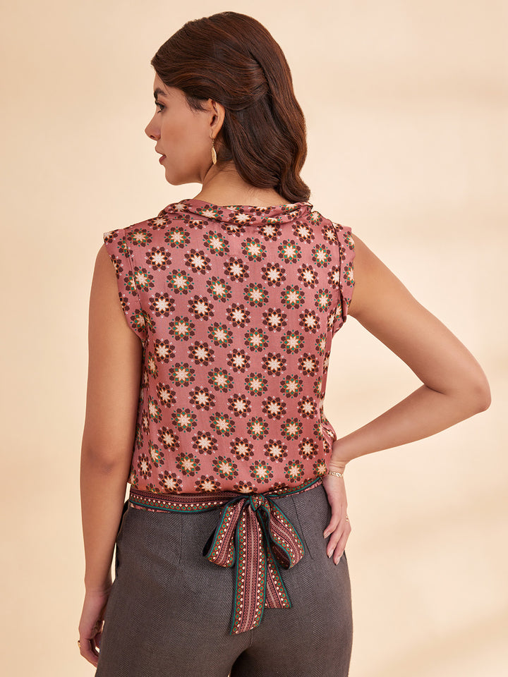 AIZZAH - Printed Modal Satin Tank Top with Belt