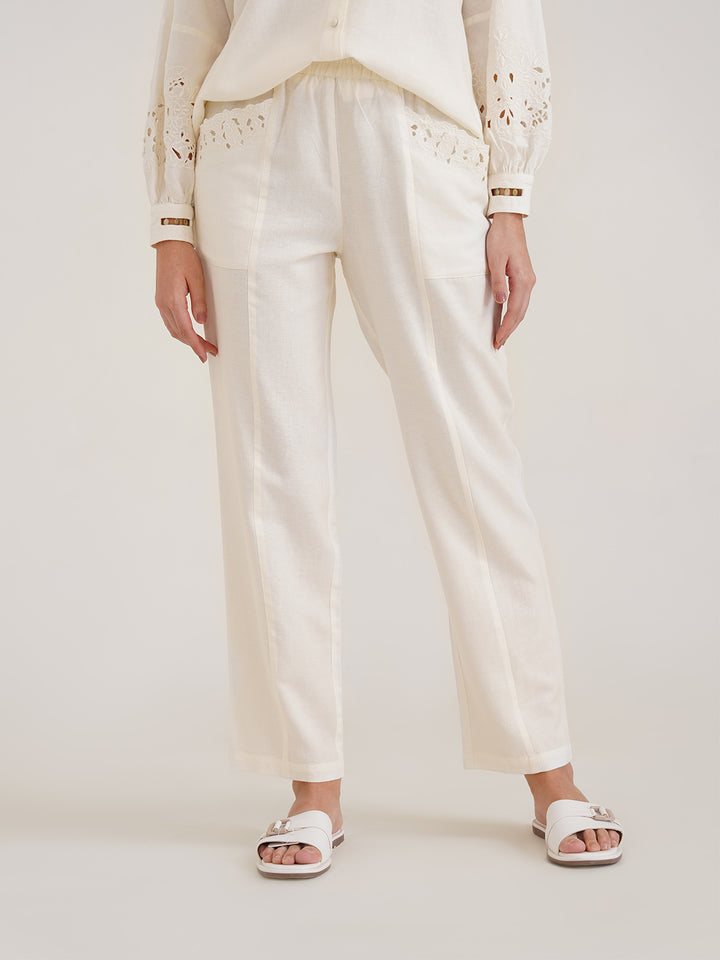 EVANIA - Stylish Viscose Linen Pants with Embroidery