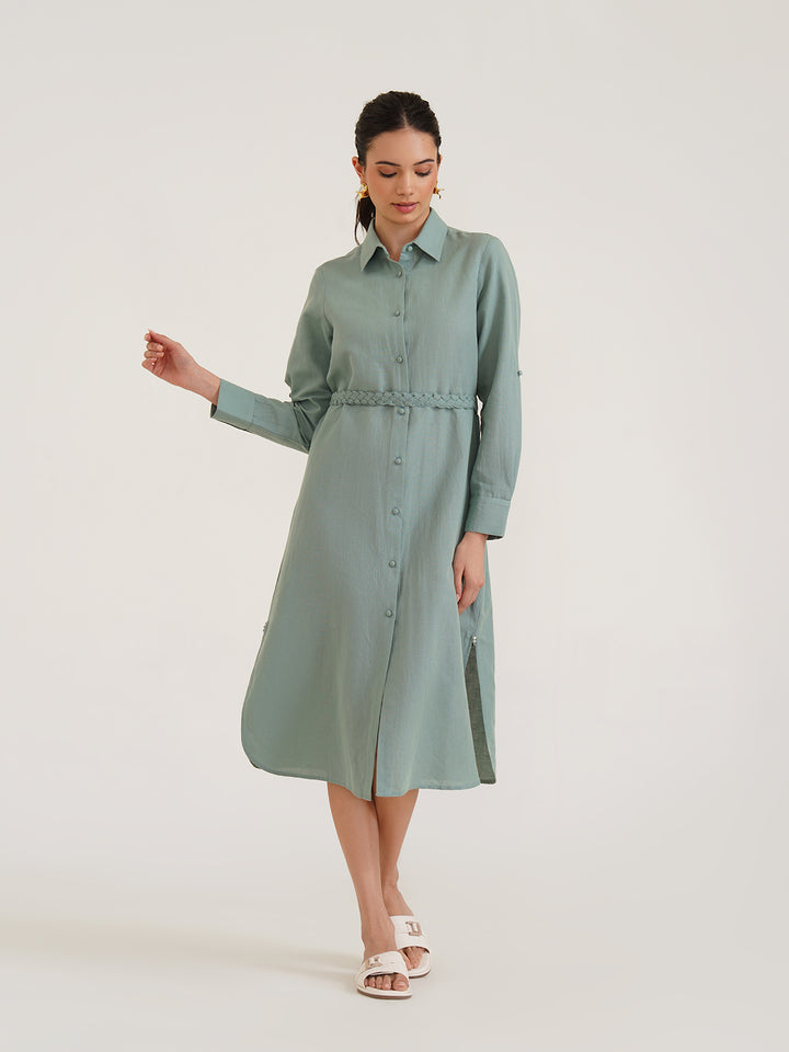 BONA - Embroidered Linen Shirt Dress