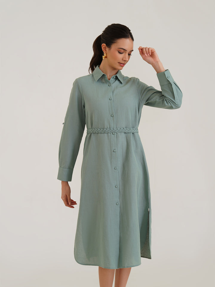 BONA - Embroidered Linen Shirt Dress