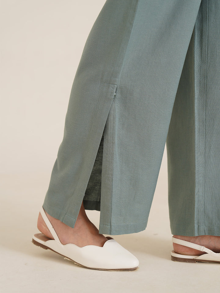 AMINA - Organic Viscose Linen Boot Leg Pants with Slit