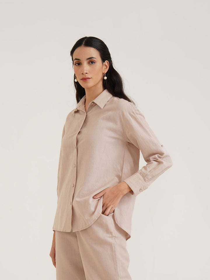 BIEWE – Linen Drop Shoulder Linen Shirt with Cutwork Embroidery