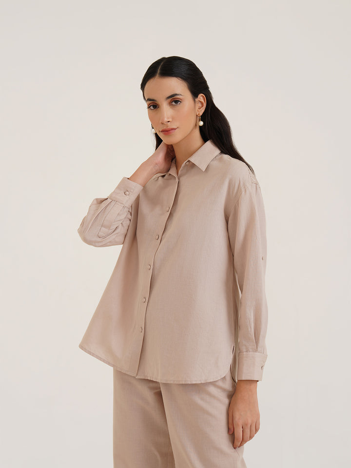 BIEWE – Linen Drop Shoulder Linen Shirt with Cutwork Embroidery