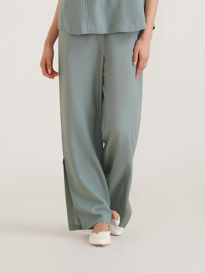 AMINA - Organic Viscose Linen Boot Leg Pants with Slit