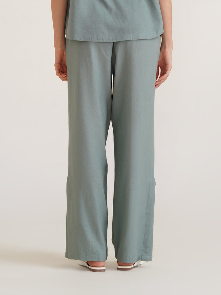 AMINA - Organic Viscose Linen Boot Leg Pants with Slit