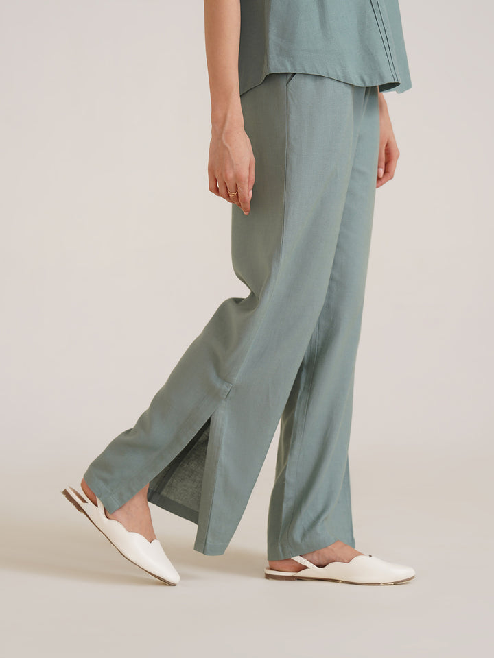 AMINA - Organic Viscose Linen Boot Leg Pants with Slit