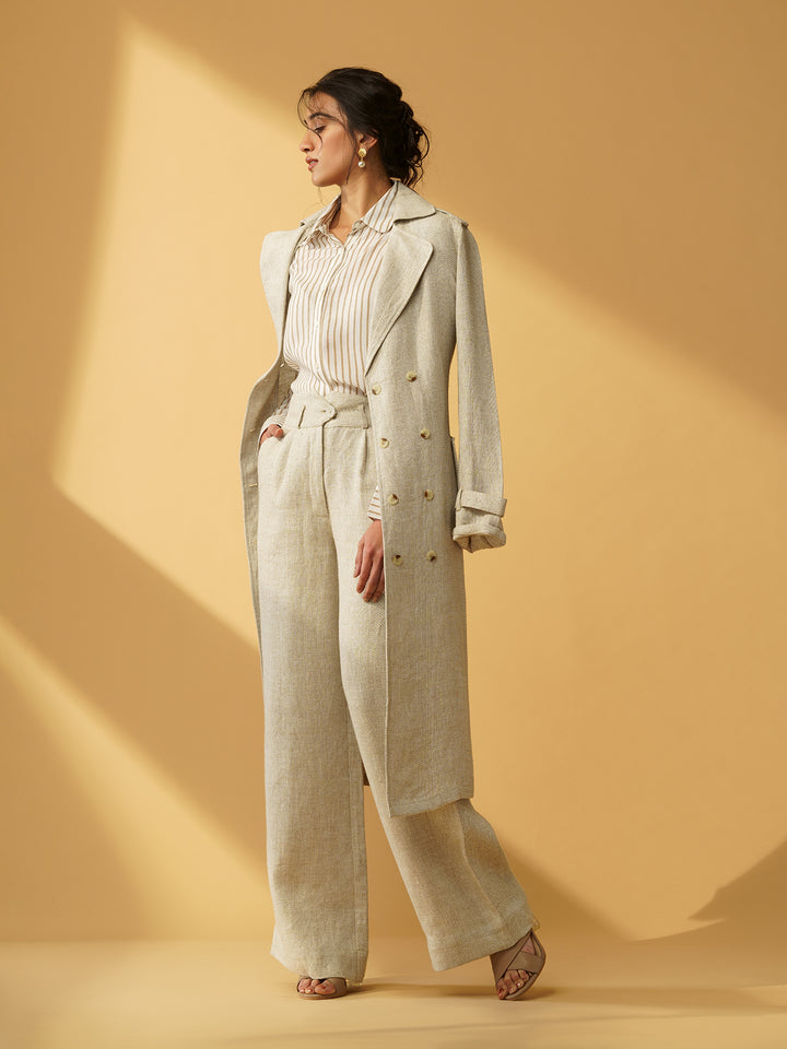 SAKURA - Classic Trench Coat in Organic Linen Herringbone