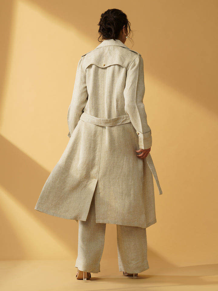 SAKURA - Classic Trench Coat in Organic Linen Herringbone