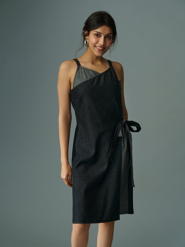 MIA - Knee Length Dress With Panels In Eco-denim