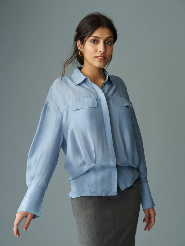 KIYO - Stylish Office Bemberg Linen Shirt With Patch Pockets