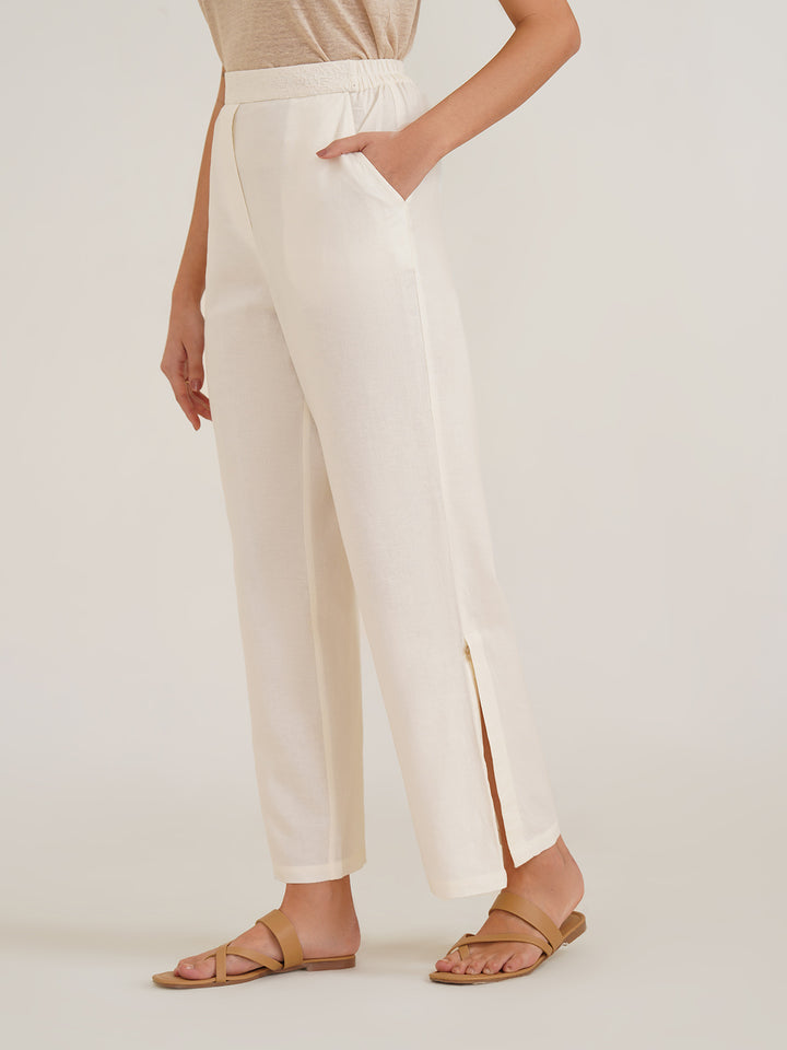 AMINA - Organic Viscose Linen Boot Leg Pants with Slit