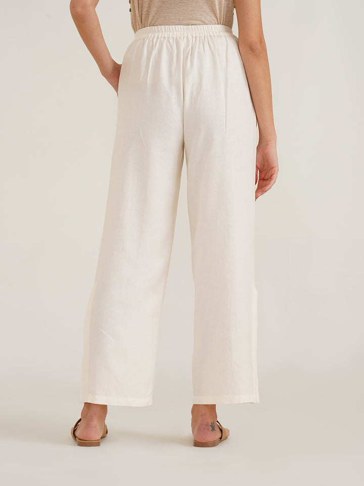 AMINA - Organic Viscose Linen Boot Leg Pants with Slit