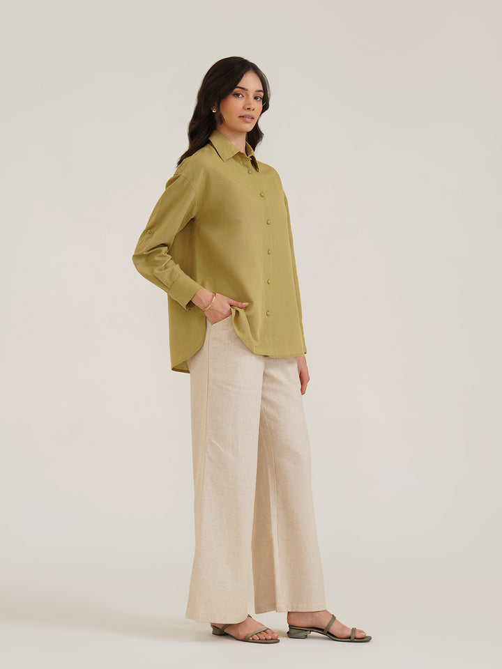 BIEWE – Linen Drop Shoulder Linen Shirt with Cutwork Embroidery