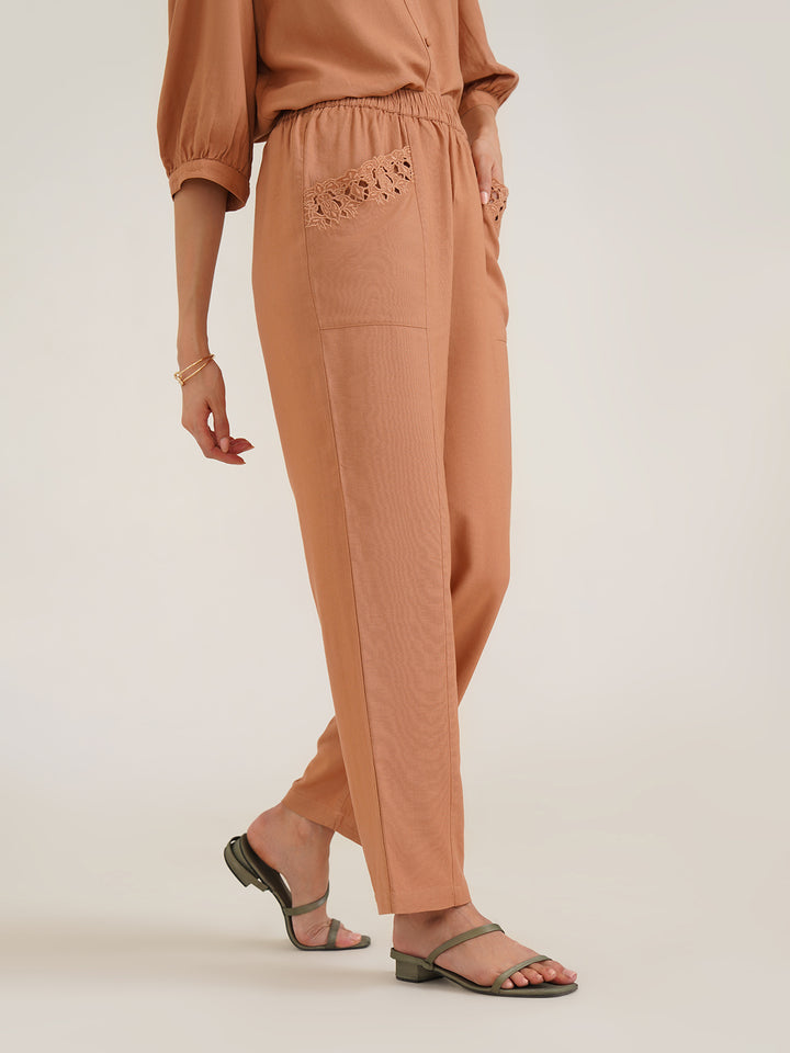 EVANIA - Stylish Viscose Linen Pants with Embroidery