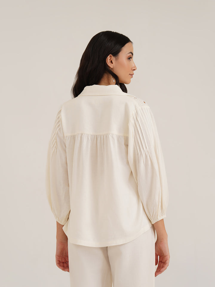 HEKA - Stylish Linen Shirt with Cutwork Embroidery