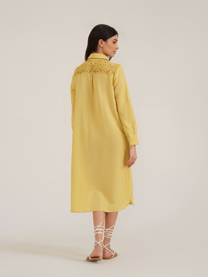 BONA - Embroidered Linen Shirt Dress