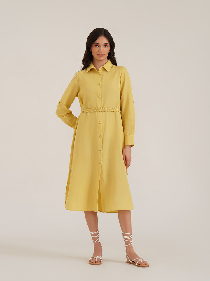 BONA - Embroidered Linen Shirt Dress