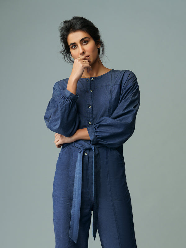 UKIYO-Full Sleeves Jumpsuit in Eco Denim