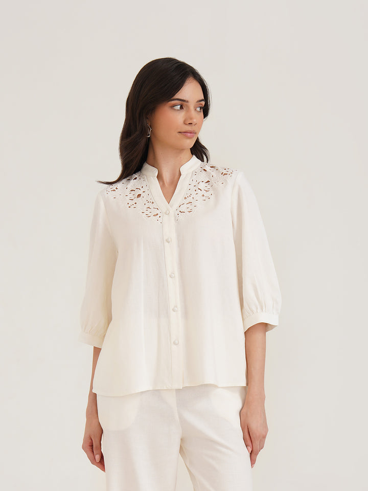 ATHENA – Band Collar Linen Shirt