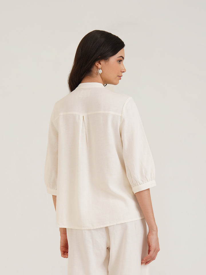 ATHENA – Band Collar Linen Shirt