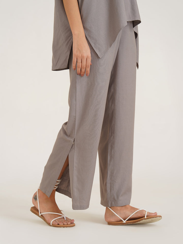 AMINA - Organic Viscose Linen Boot Leg Pants with Slit